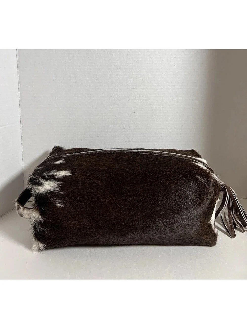 BAALAY Genuine Cowhide Hair-On-Hide Travel Bag/Cosmetic Case 13” W Brown